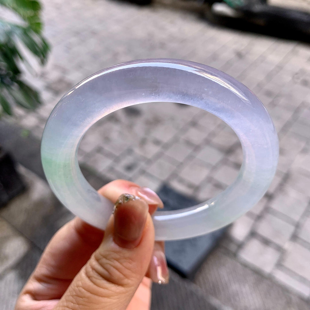 冰种淡春彩圆条手镯（54.7mm）（yc292640）