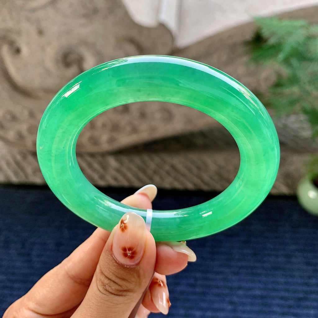 糯冰种满绿圆条手镯（54.6mm）（yc243443）