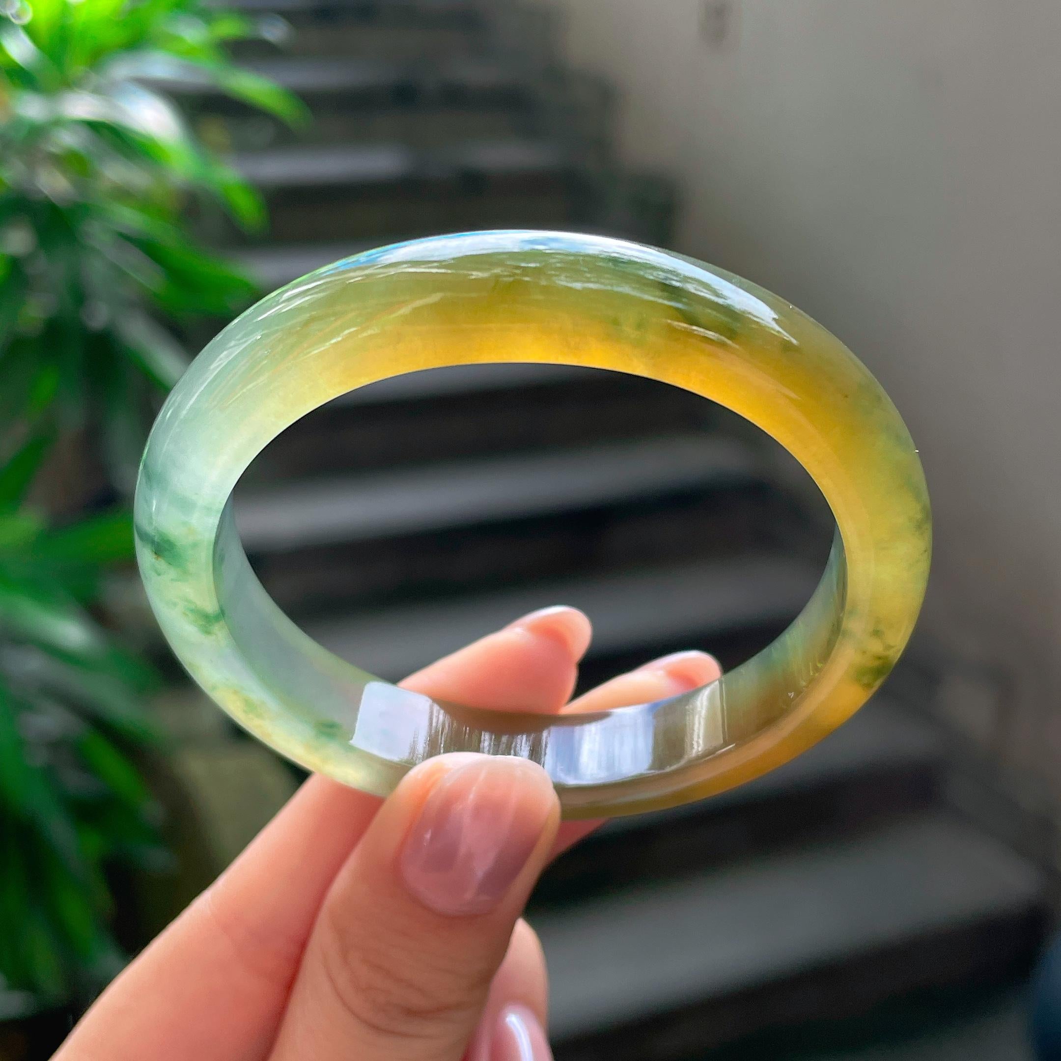 高冰种黄翡飘花特色贵妃镯 53圈 天然缅甸A货翡翠（yc506765）