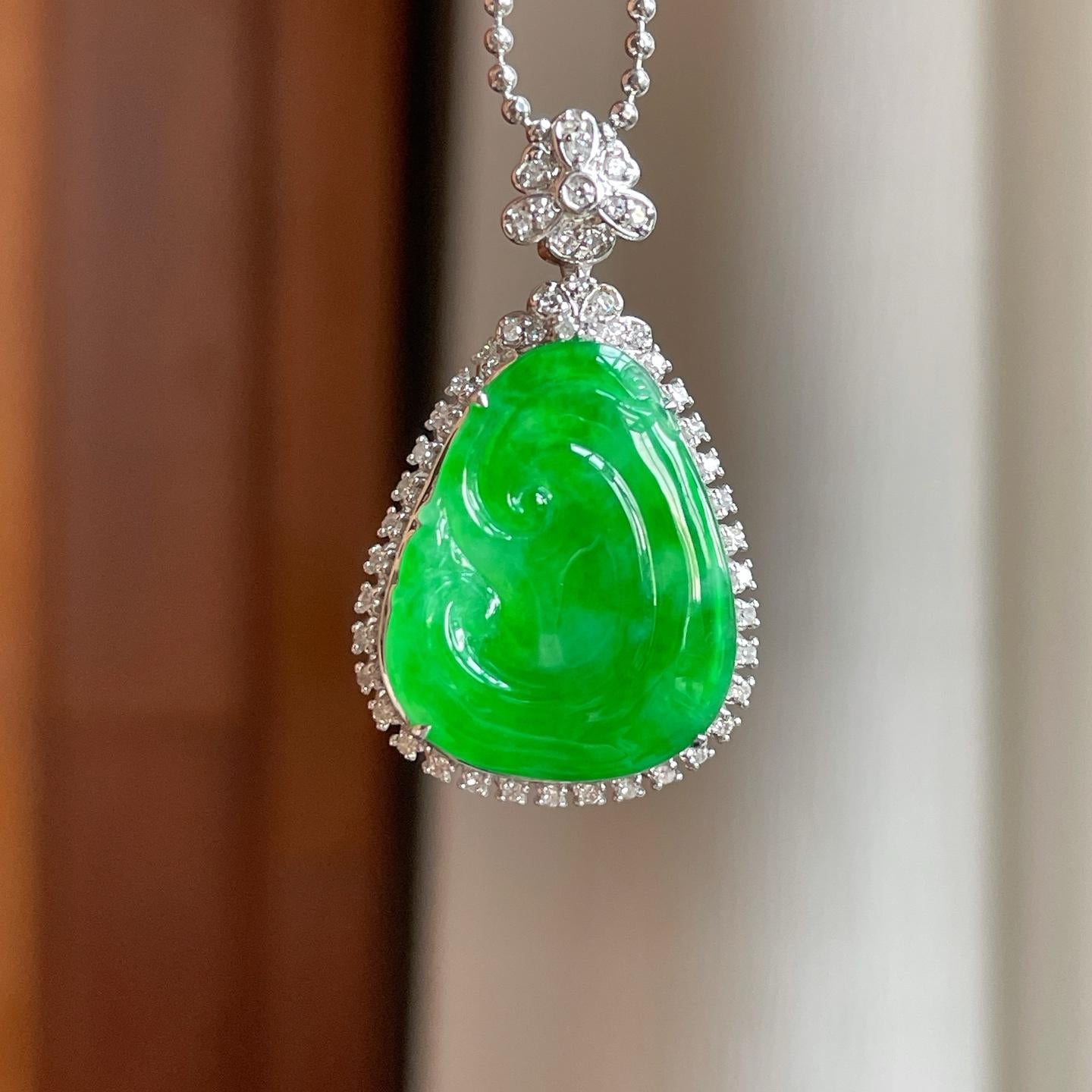 18k金钻镶糯冰满绿翡翠如意（yc349422）