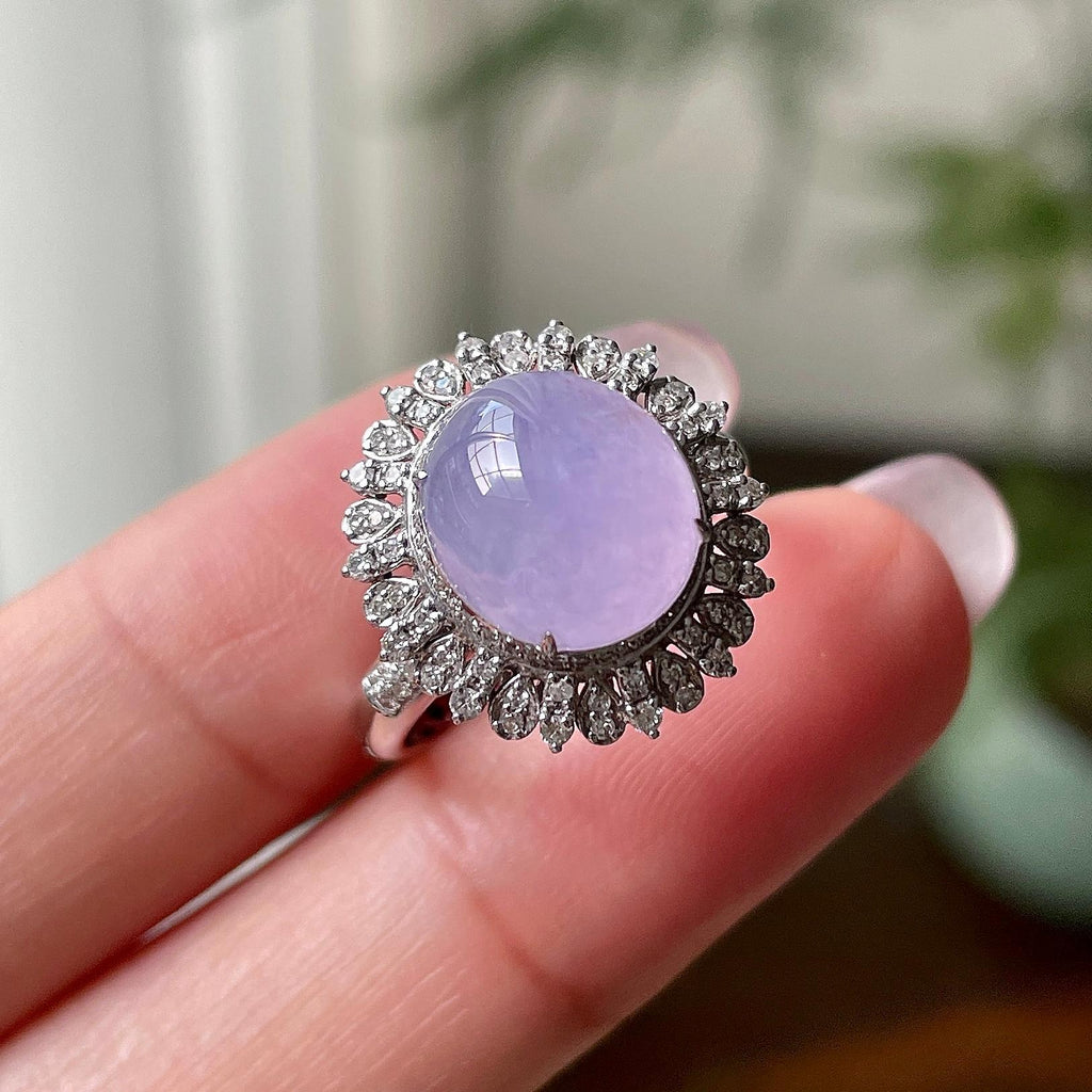 18k金钻镶糯冰种紫罗兰蛋面戒指     天然缅甸A货翡翠（yc325561）