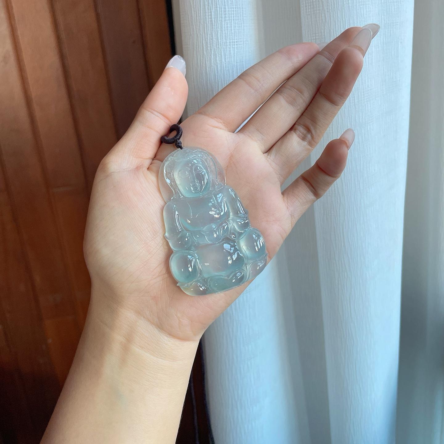 冰种蓝晴底翡翠观音挂件（yc265770）