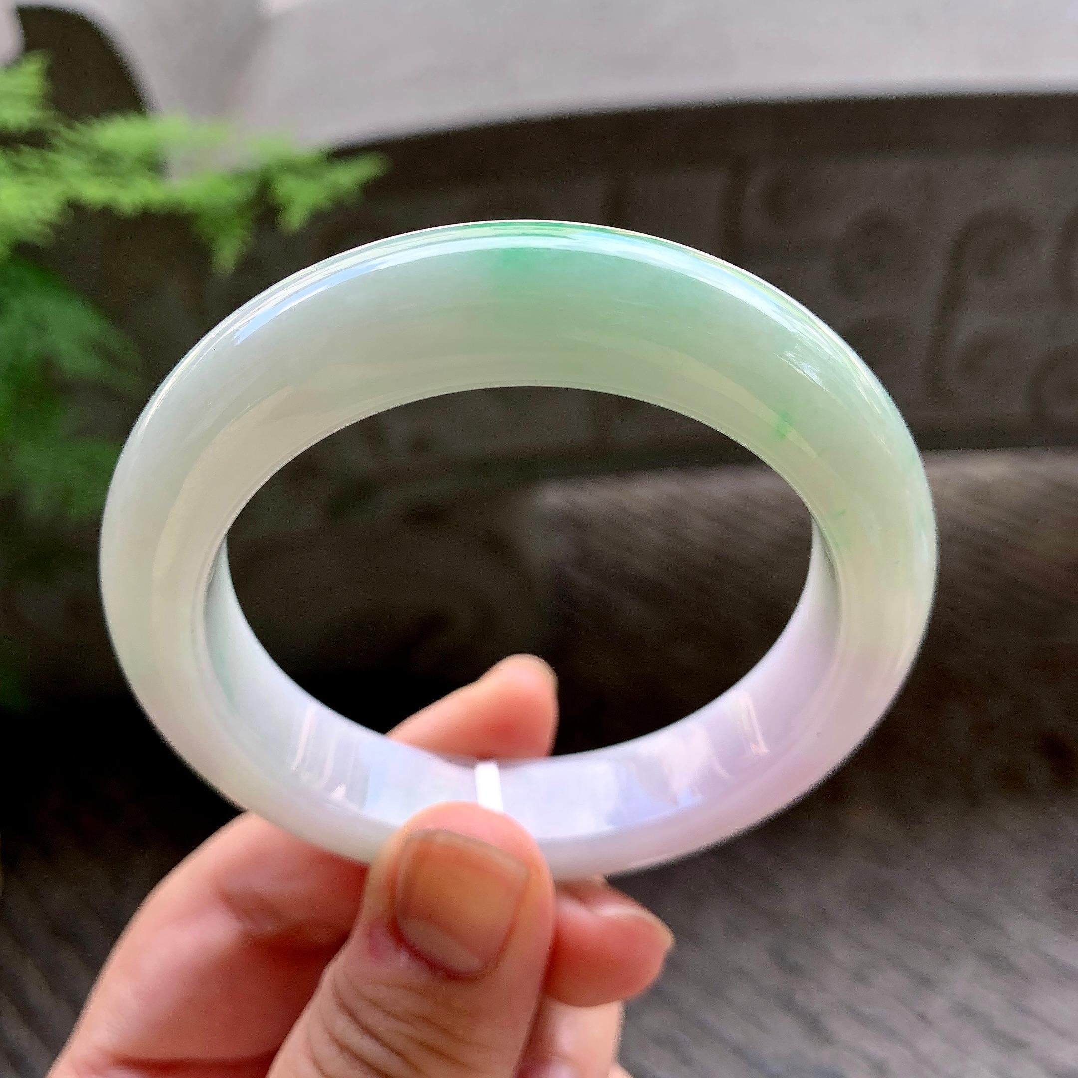 糯种飘绿平安镯（54.3mm）（yc202380）