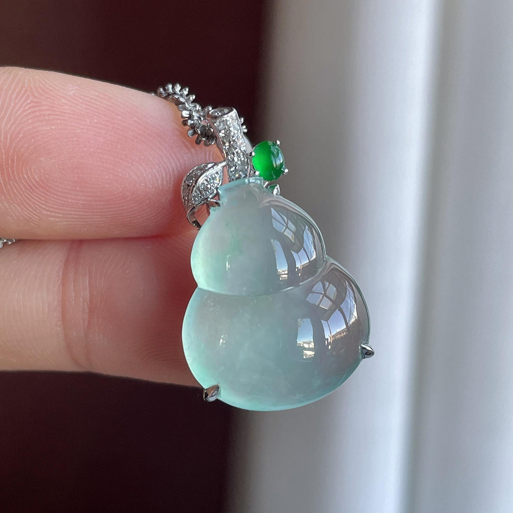 18k金镶冰种蓝晴底葫芦挂件（yc749746）