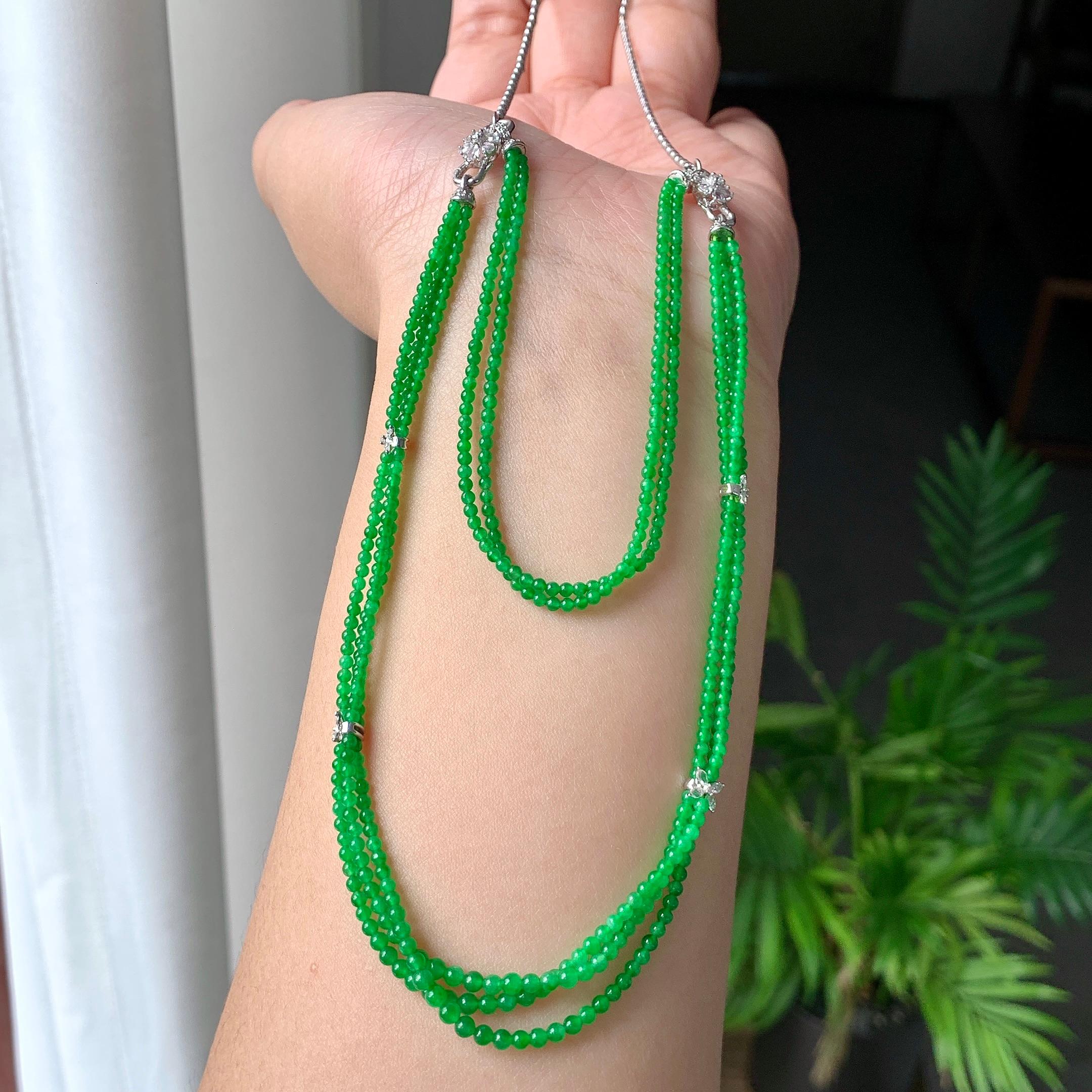 18K金钻镶糯冰种满绿小米珠链/手链（两用款）（yc252061）