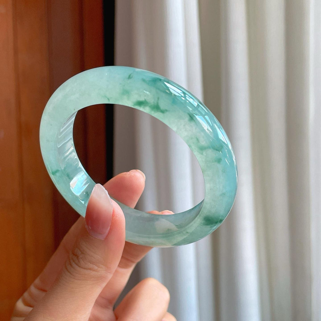 冰种飘花翡翠平安镯（57mm）（yc310930）