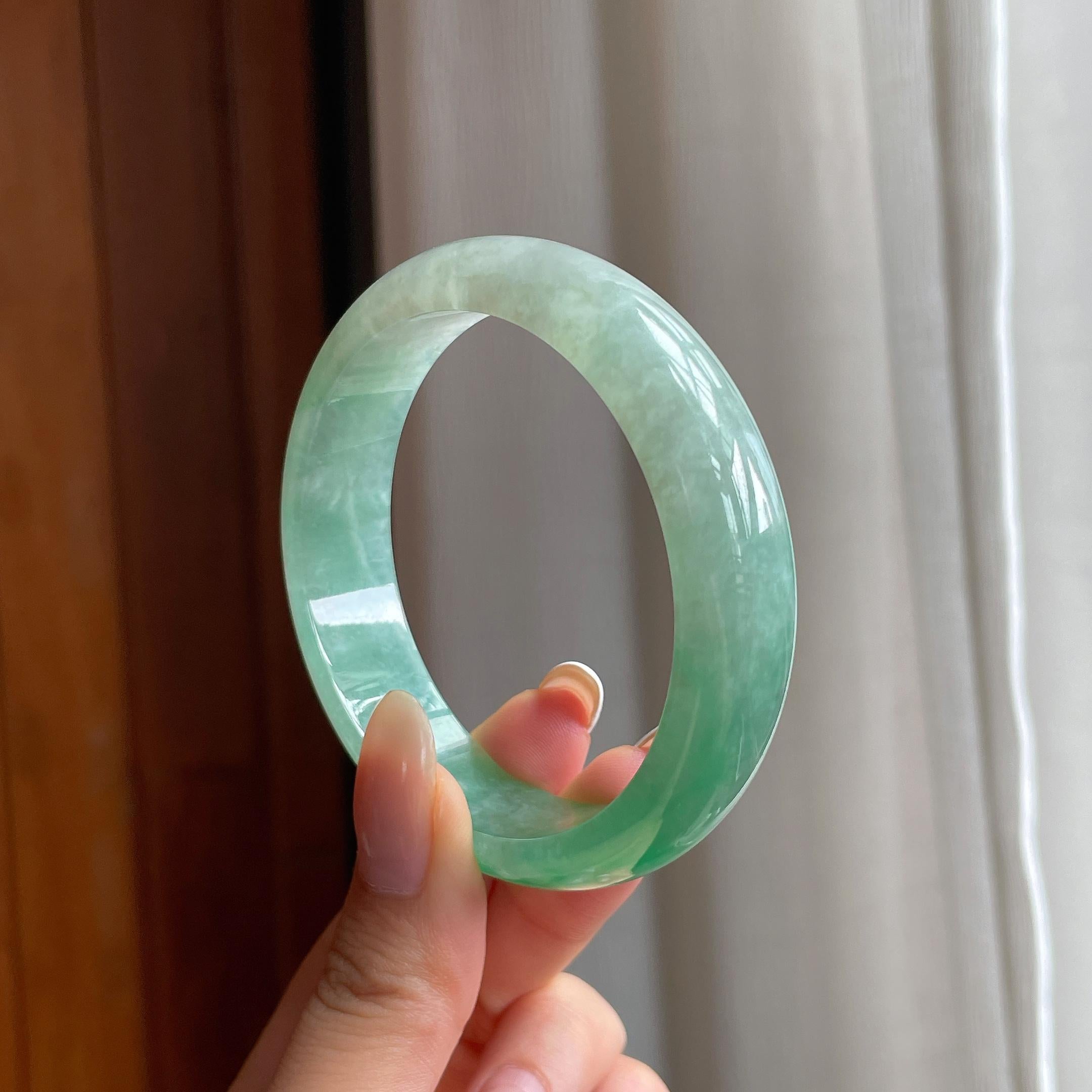 冰种带色翡翠平安镯（55.8mm)（yc415563）