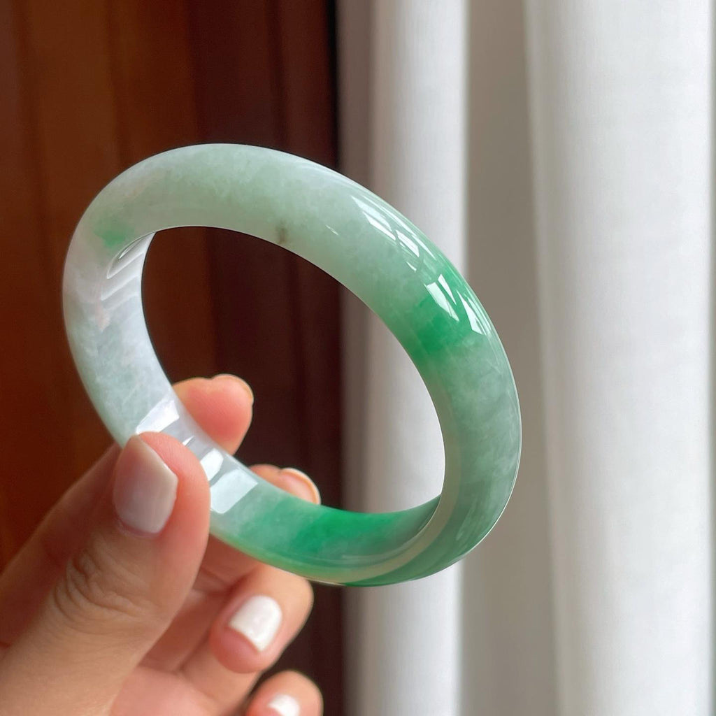 糯冰带色翡翠平安镯（56.5mm）（yc249159）