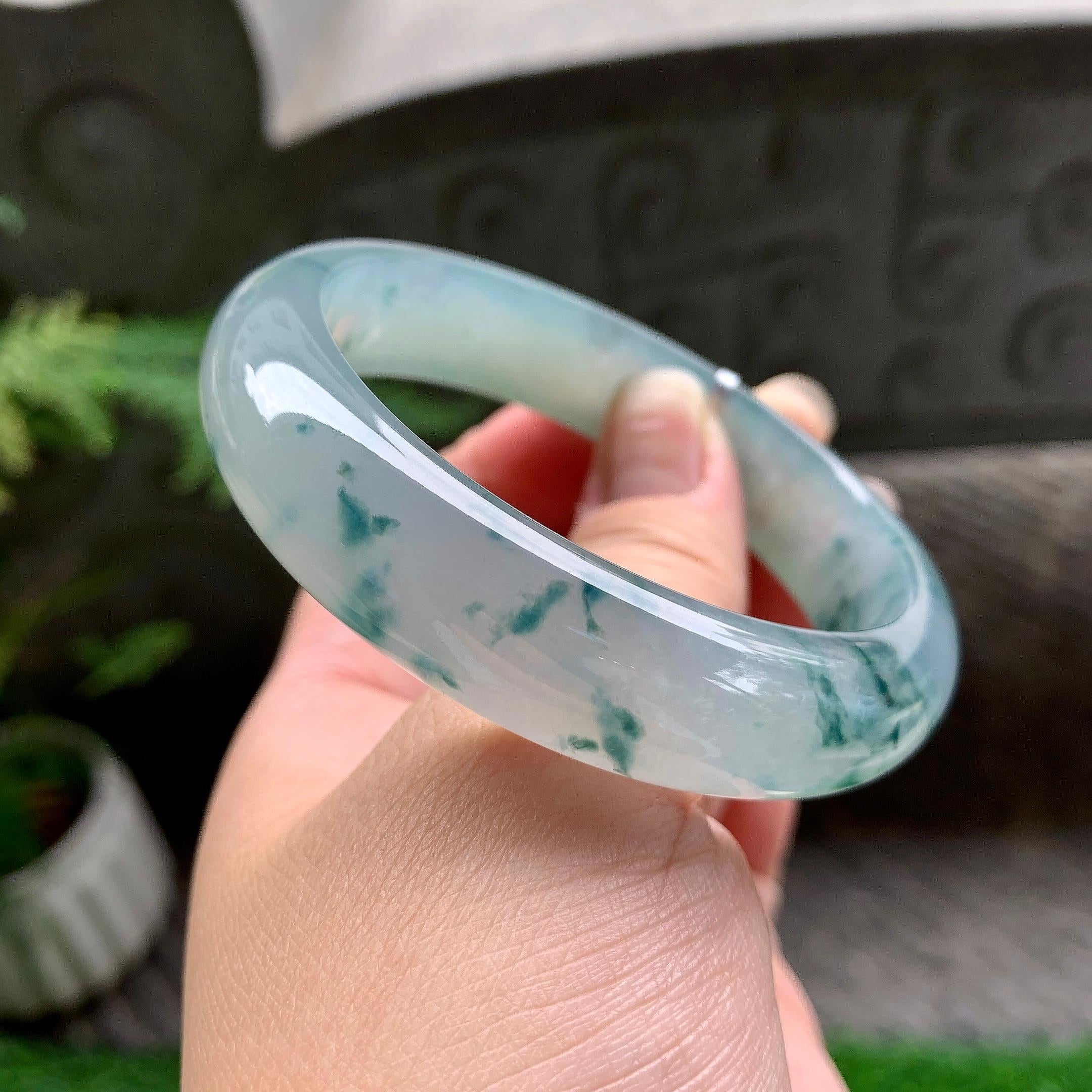 糯冰种飘花小宽版轮胎手镯（58.2mm）（yc252991）