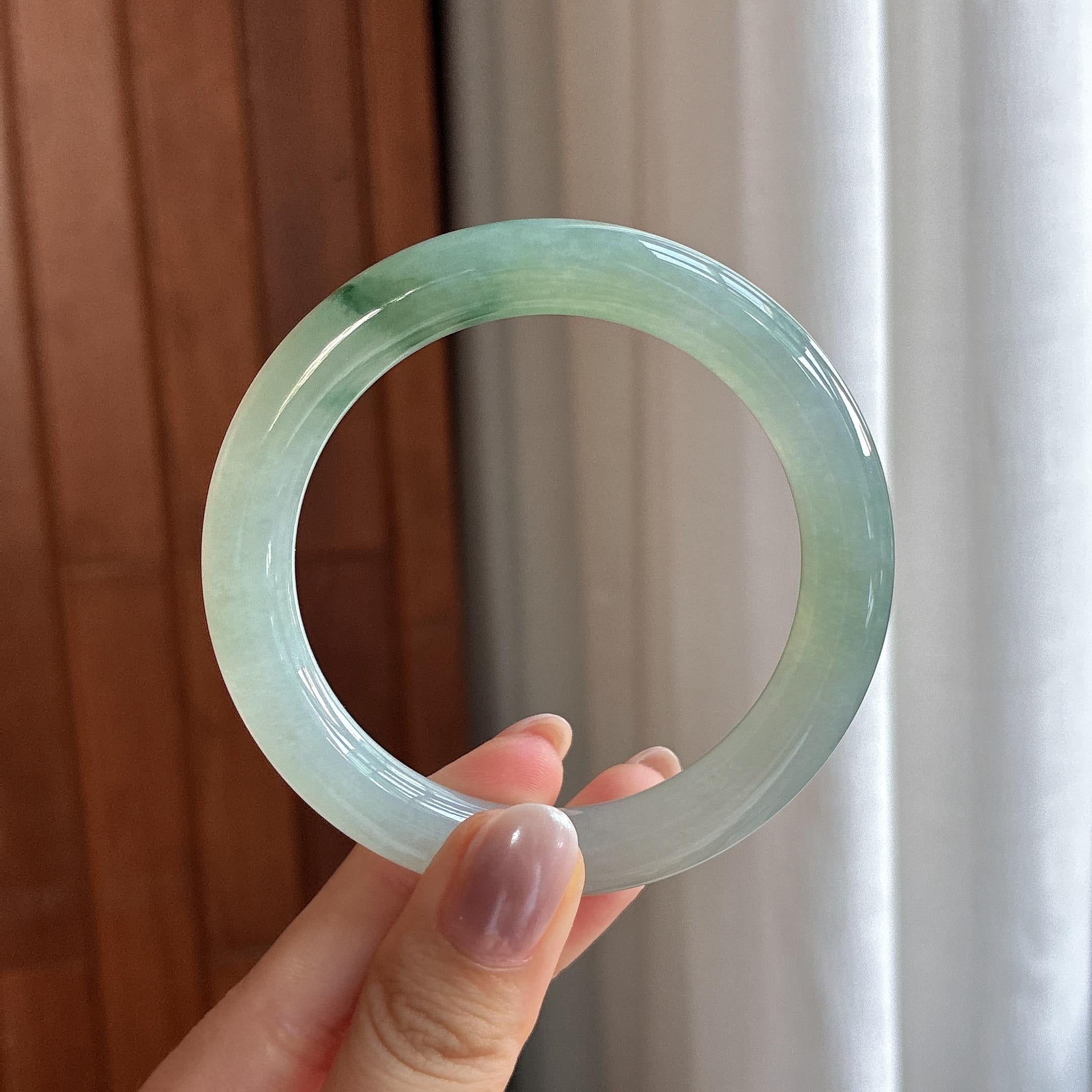 糯冰飘花圆条手镯 54圈 天然缅甸A货翡翠（yc502628）