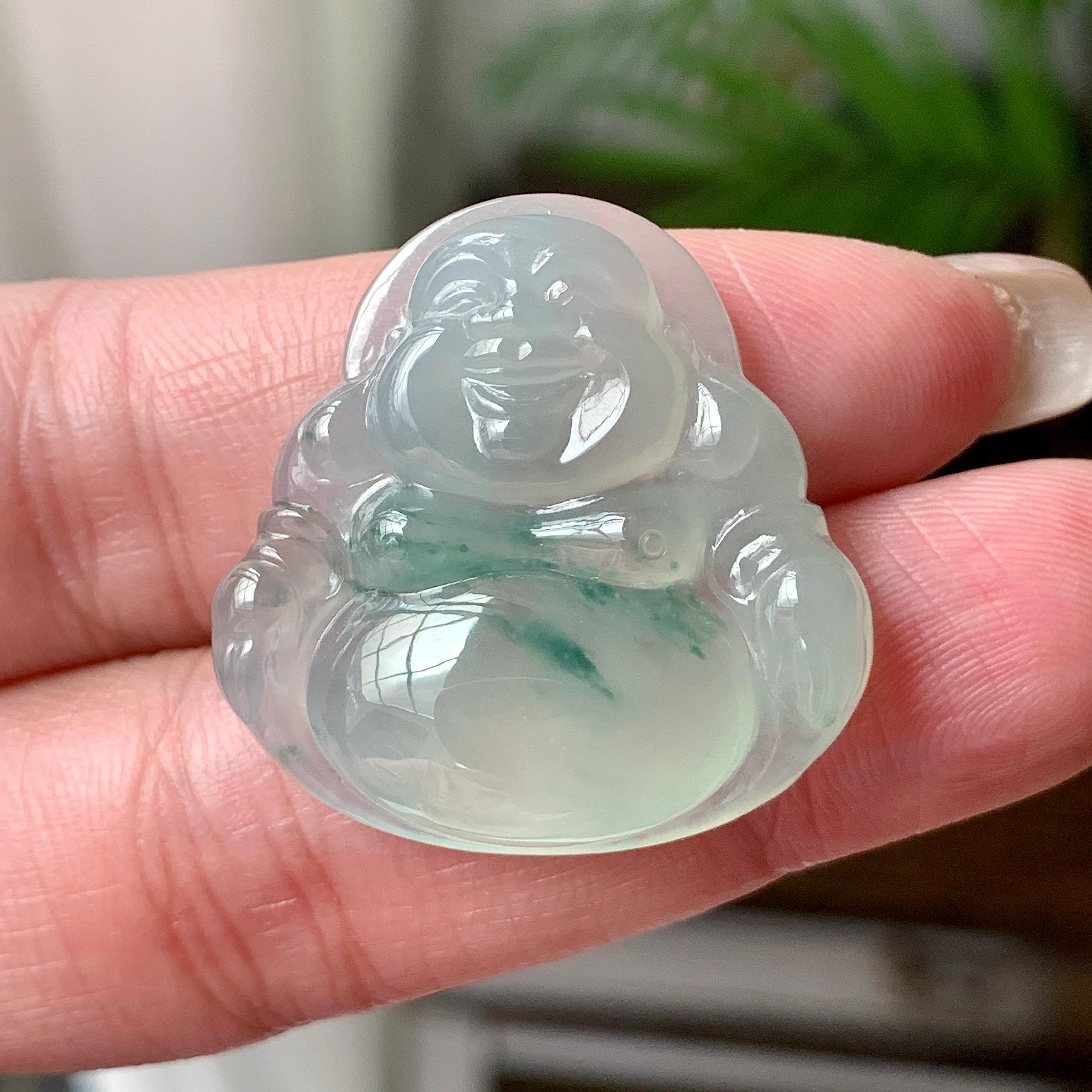糯冰种飘花佛公吊坠  天然缅甸A货翡翠（yc430722）