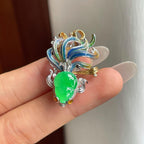 18k金钻镶糯冰满绿翡翠金鱼胸针（yc260369）