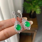 18K金钻镶冰种满绿蛋面耳坠（yc252293）