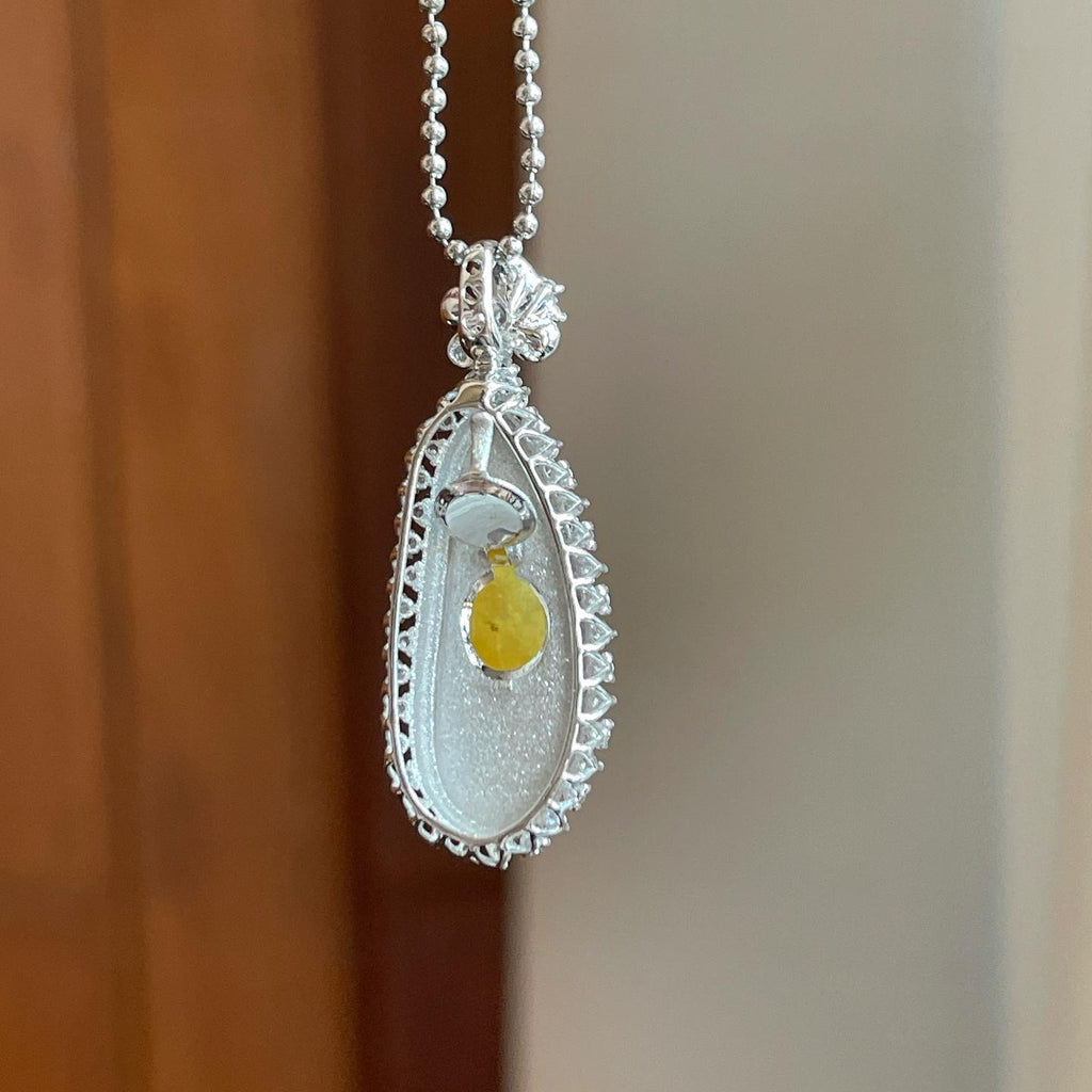 18k金钻镶糯冰黄翡翡翠豆子（yc265160）