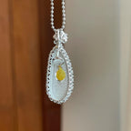 18k金钻镶糯冰黄翡翡翠豆子（yc265160）