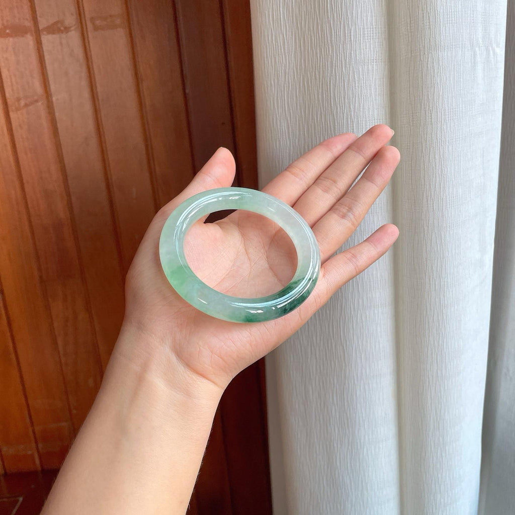 冰种飘花翡翠圆条手镯（55mm）（yc408445）
