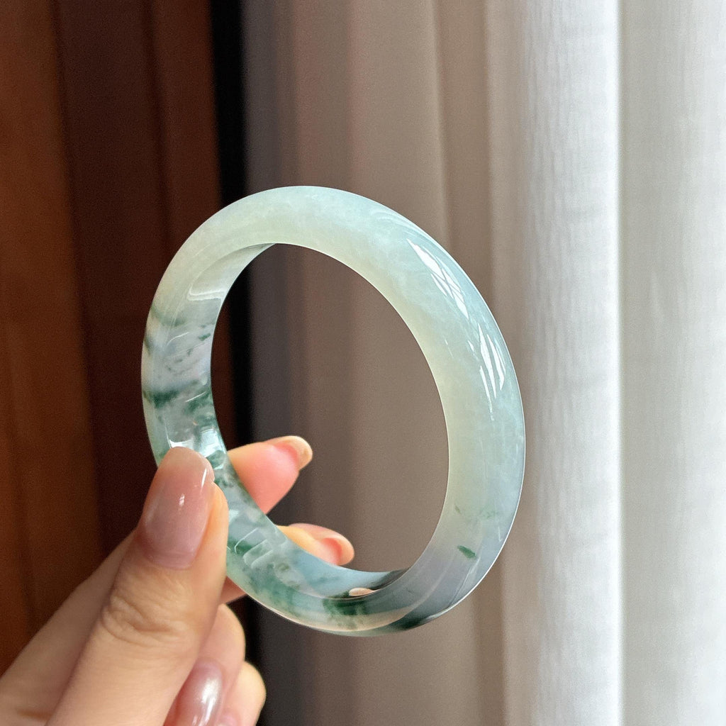 糯冰飘花翡翠平安镯 55圈天然缅甸A货翡翠（yc440563）