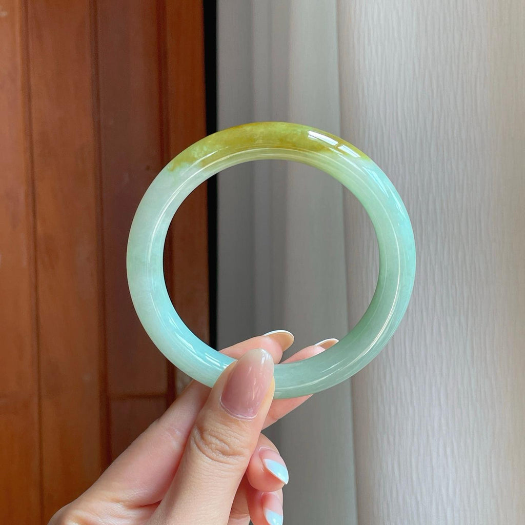 糯冰黄翡翡翠圆条手镯（60.5mm)（yc374708）