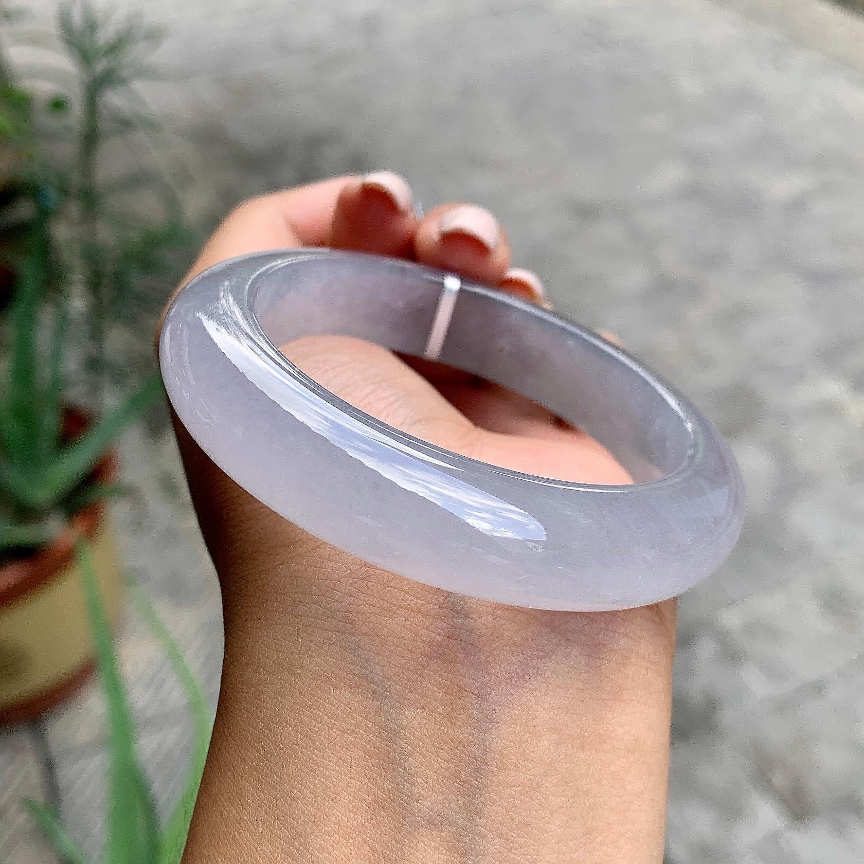 糯冰种淡紫罗兰平安镯（55mm）（yc226066）