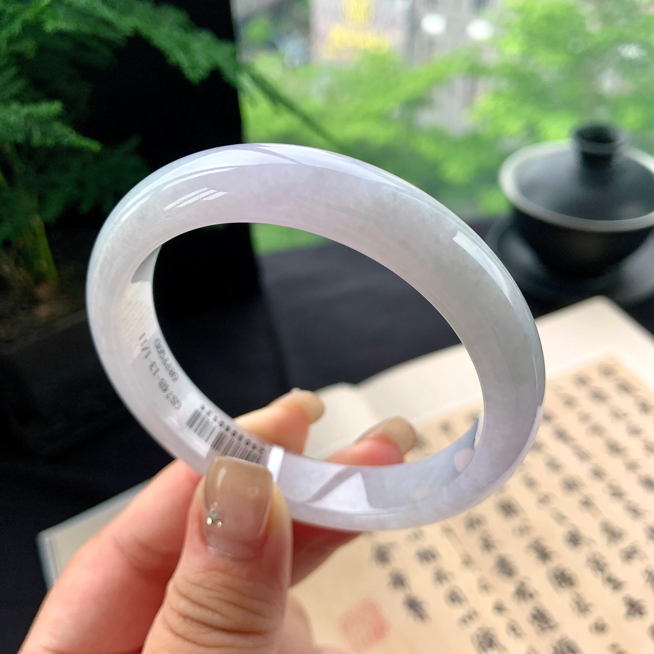 细糯种淡紫罗兰正圈平安镯 57圈口 天然缅甸A货翡翠（yc473074）