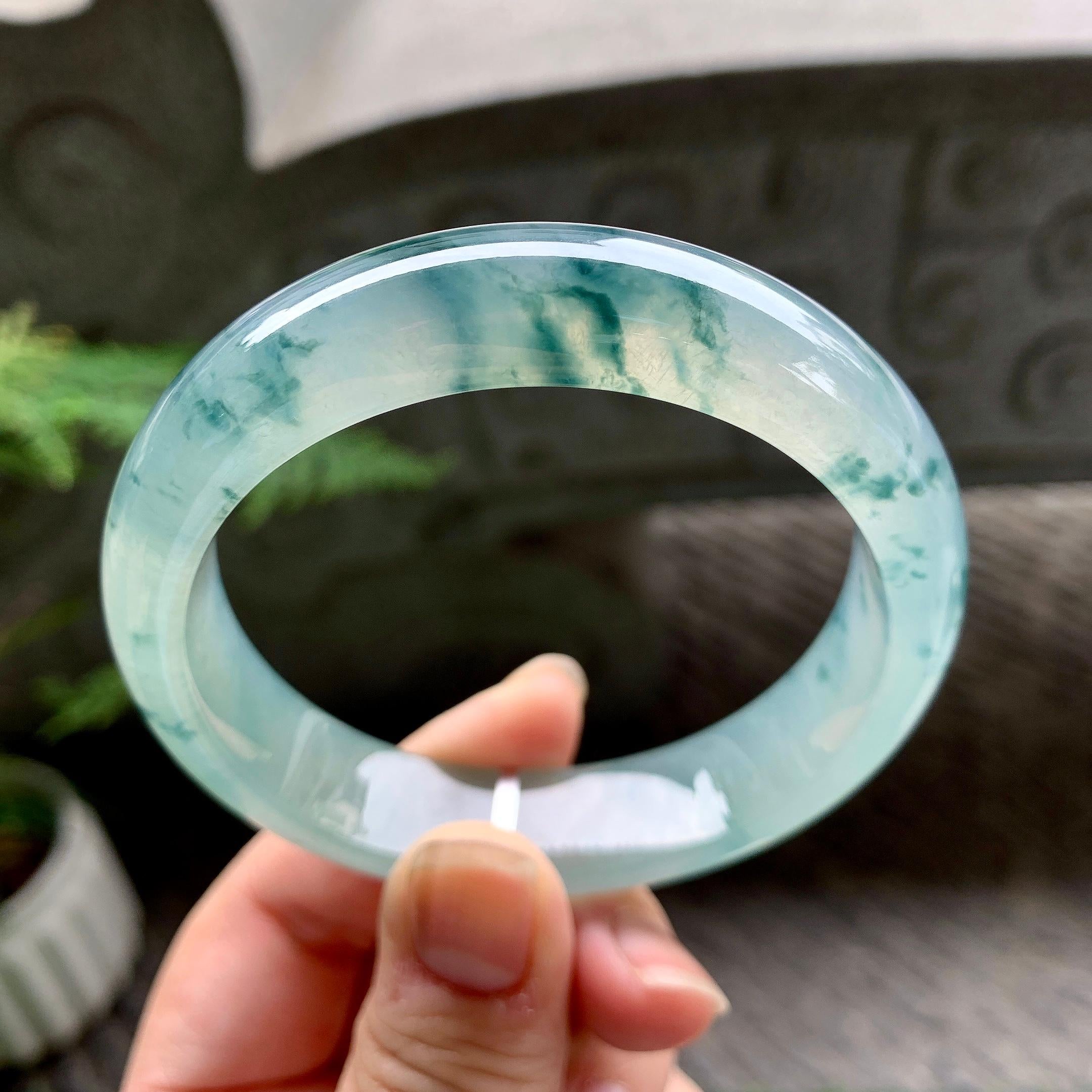 糯冰种飘花小宽版轮胎手镯（58.2mm）（yc252991）