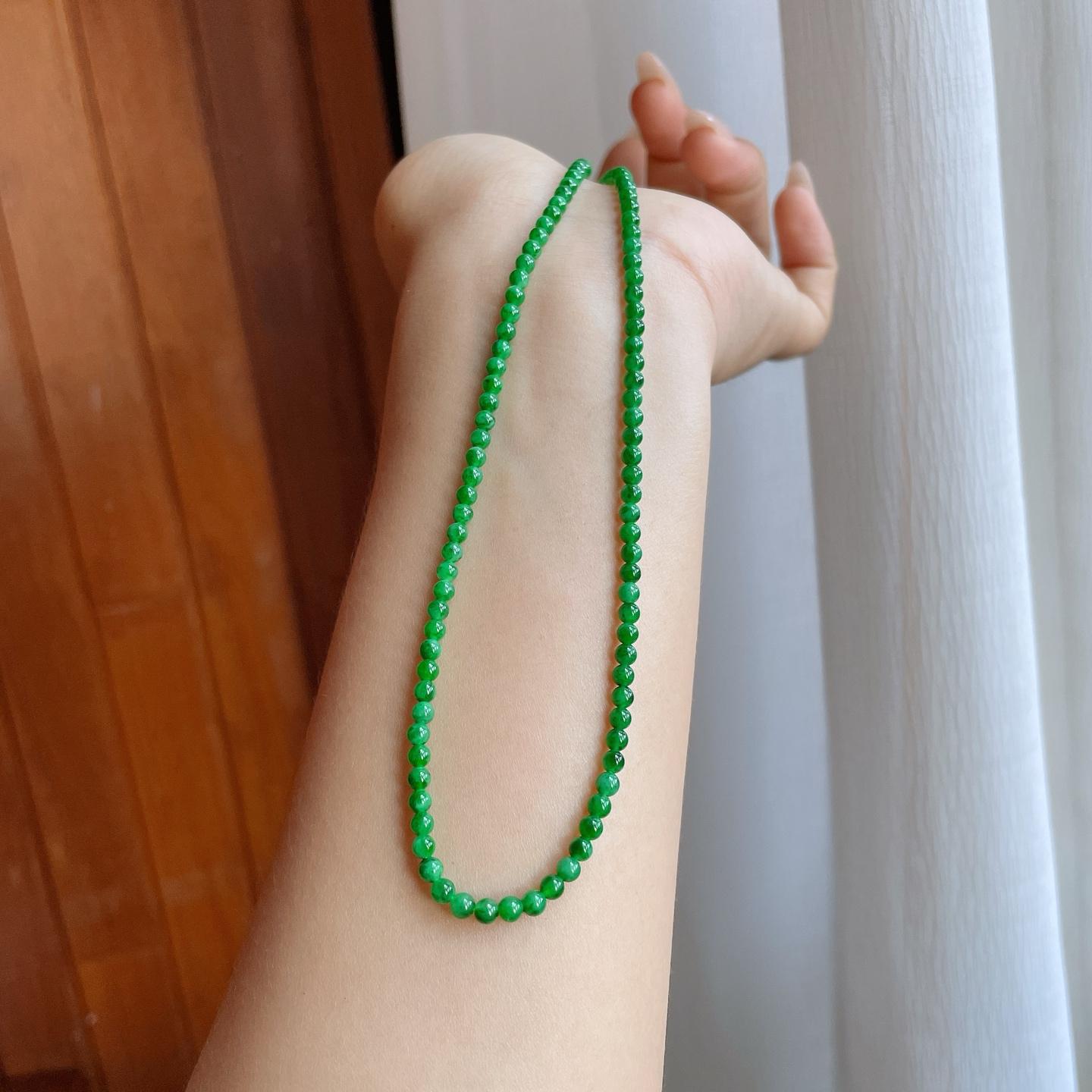 糯冰满绿小米珠翡翠珠串项链（yc239287）
