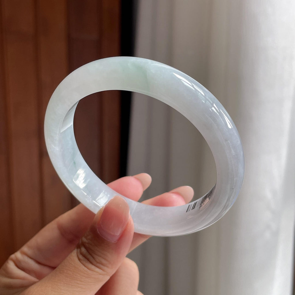 细糯冰淡底色正圈平安镯 56圈 天然缅甸A货翡翠（yc693796）