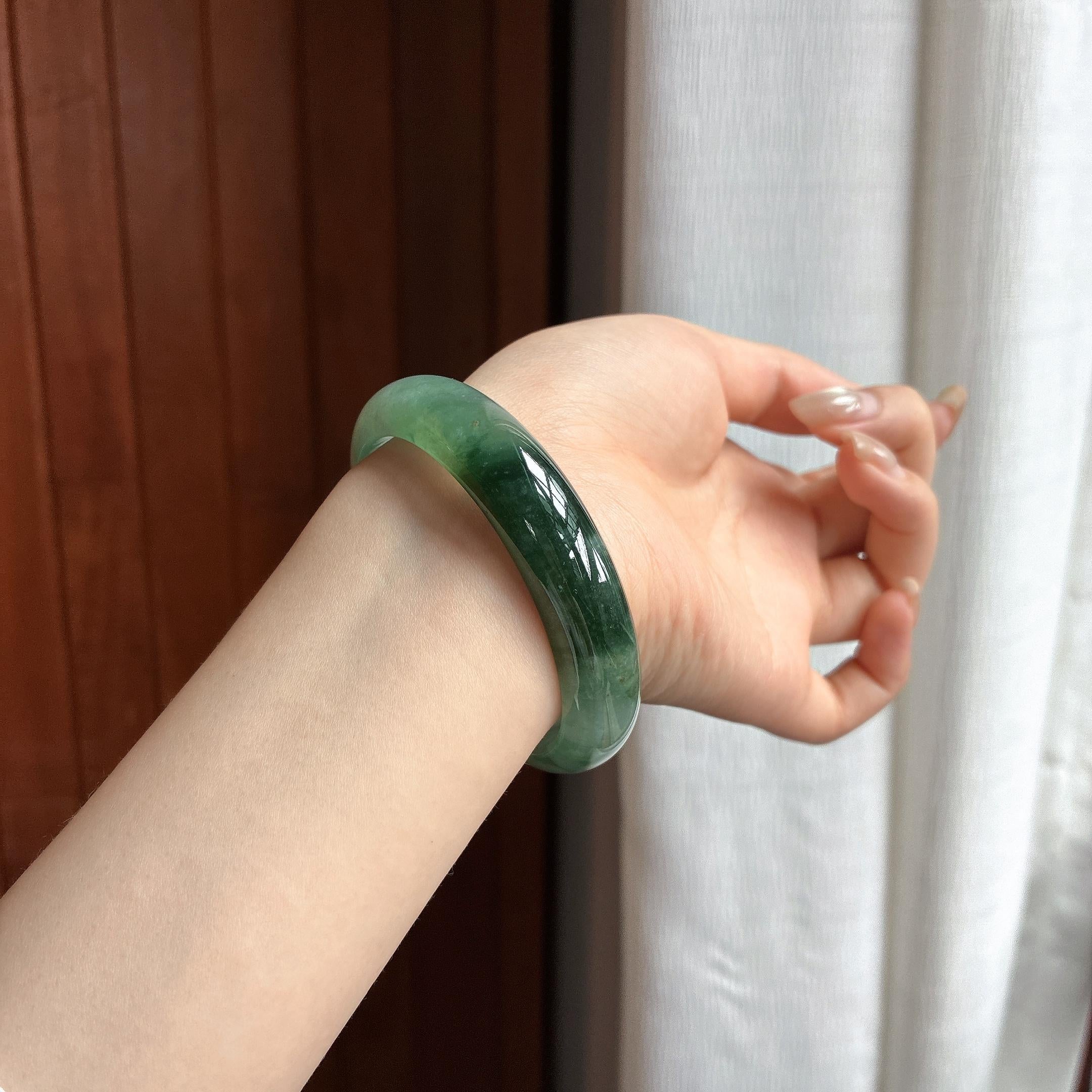 糯冰飘花正圈平安镯 56圈 天然缅甸A货翡翠（yc465533）