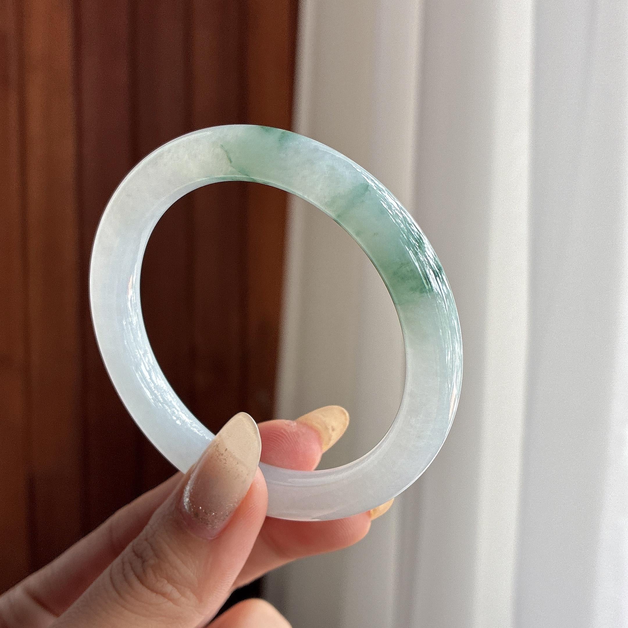 糯冰飘花圆条手镯 54圈 天然缅甸A货翡翠（yc495478）