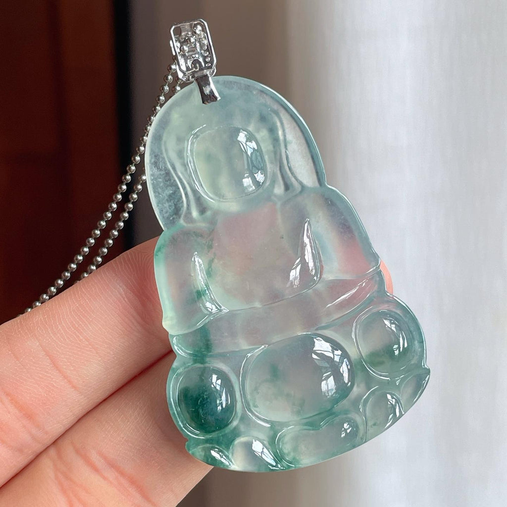 18k金扣冰种飘花翡翠观音（yc251057）