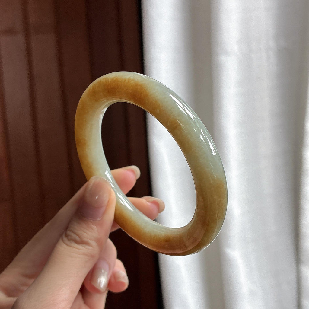 糯冰黄翡圆条手镯 53圈 天然缅甸A货翡翠（yc484643）