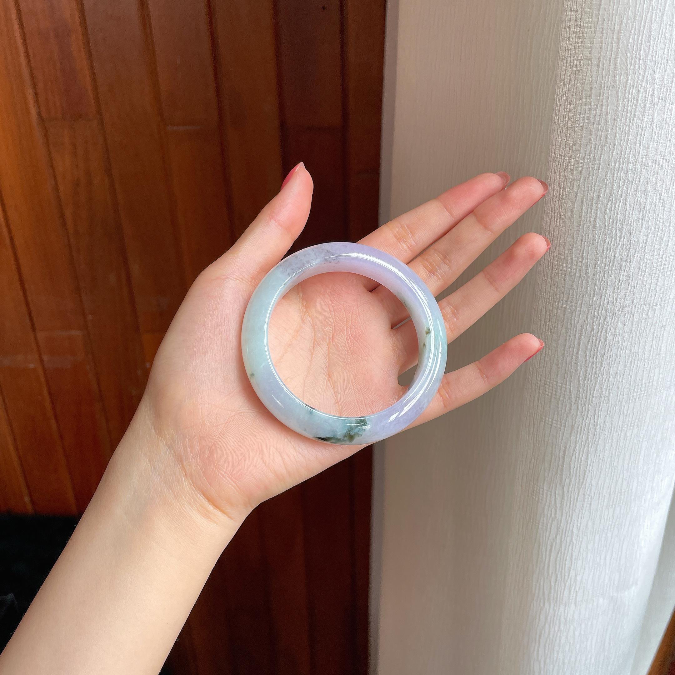 糯冰春带彩特色翡翠平安镯（56mm)（yc417332）