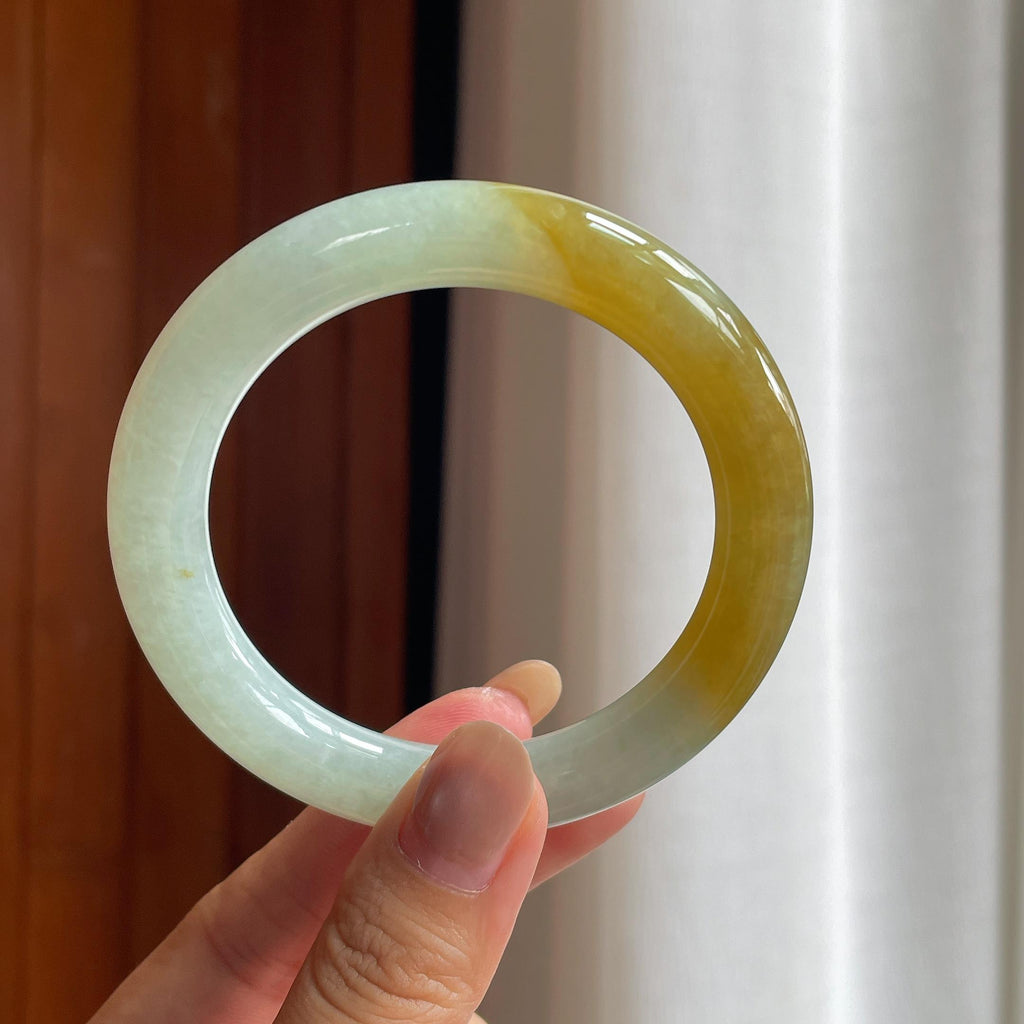 糯冰黄翡翡翠圆条手镯(56mm)（yc424297）