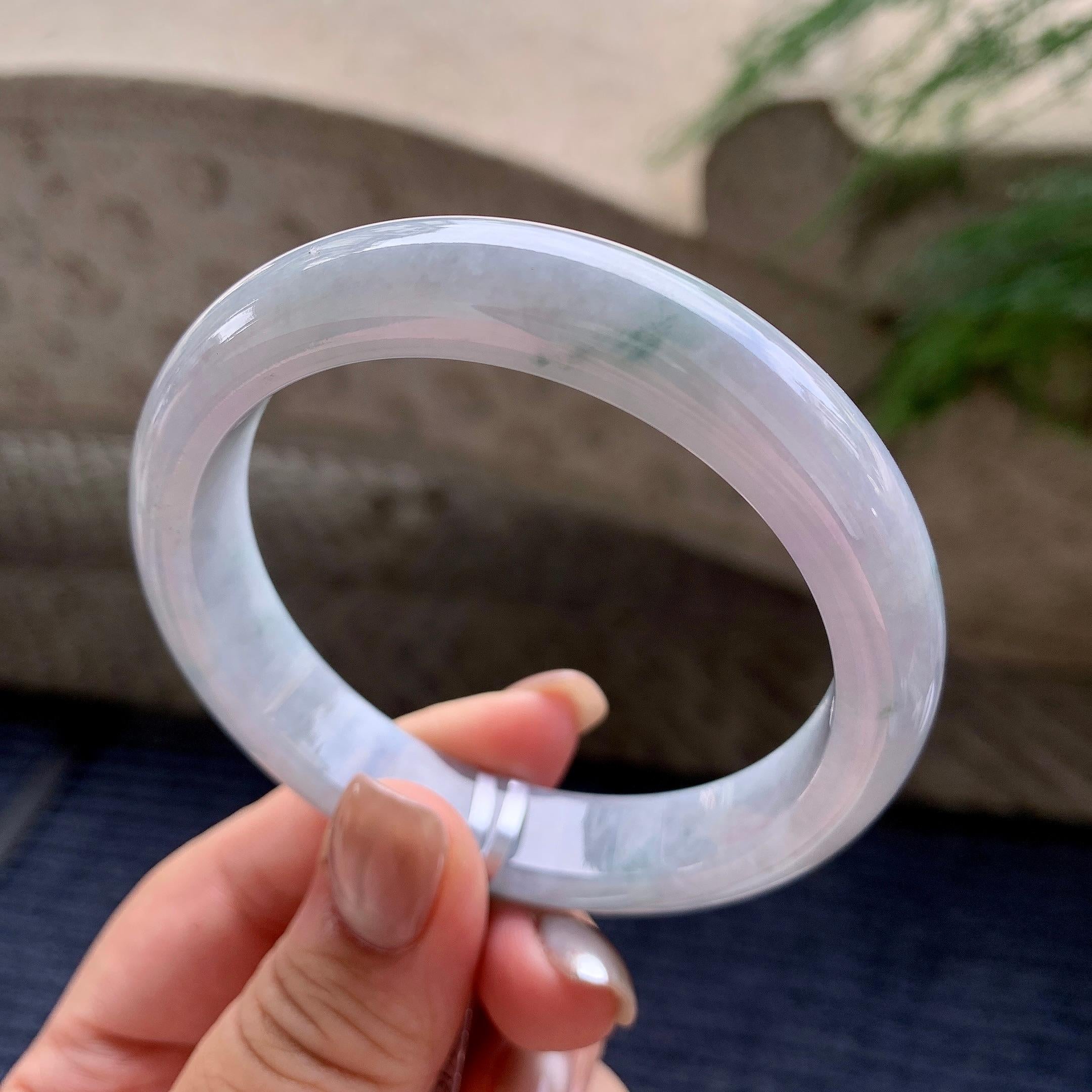 大圈口  糯种飘蓝花洒金正圈平安镯  58.2圈口  天然缅甸A货翡翠（yc421267）