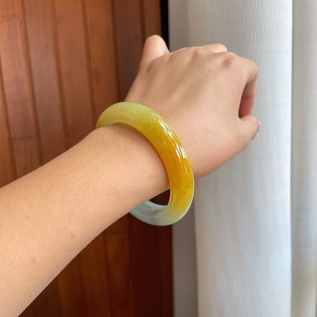 糯冰黄翡翡翠平安镯（58mm）（yc268219）