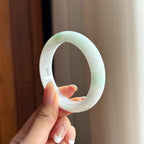 糯冰白底青翡翠平安镯（54mm)（yc396375）