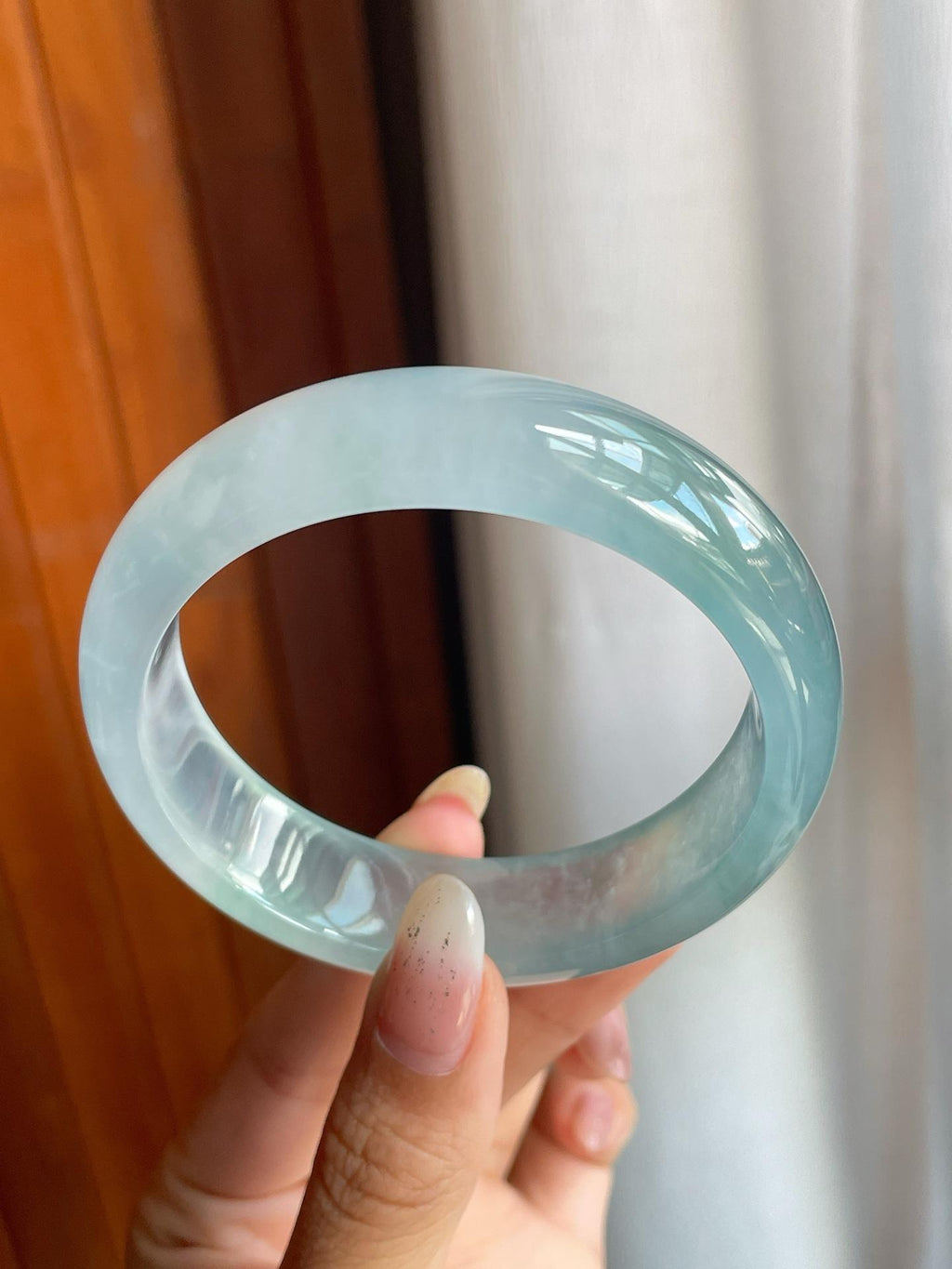 冰玻种蓝底翡翠平安镯（57.5mm）（yc220808）