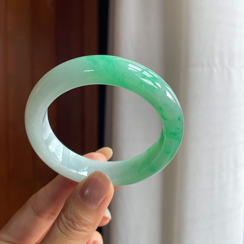 糯冰带色翡翠平安镯(54mm)（yc415368）