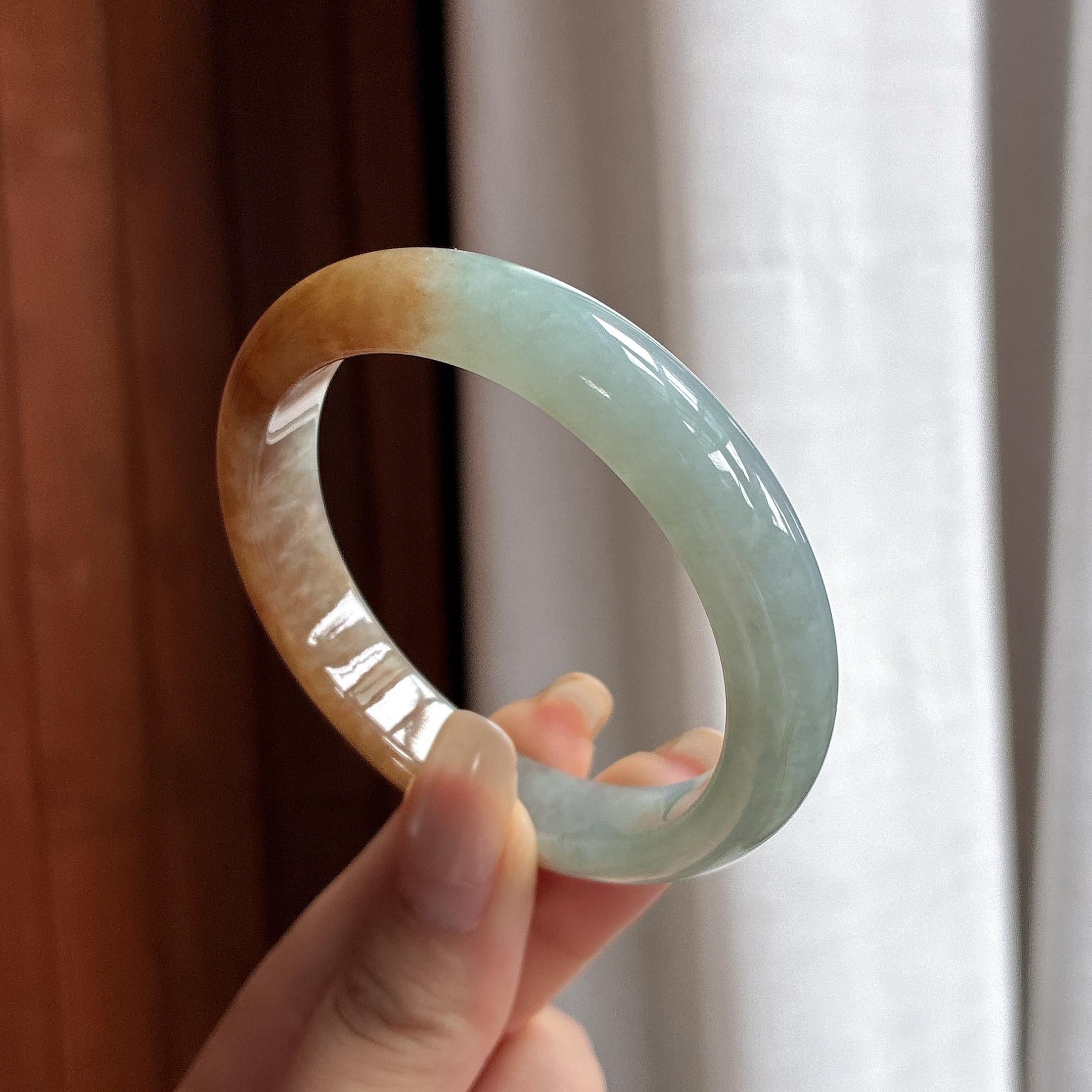 细糯种黄翡特色正圈平安镯 53圈 天然缅甸A货翡翠（yc480991）