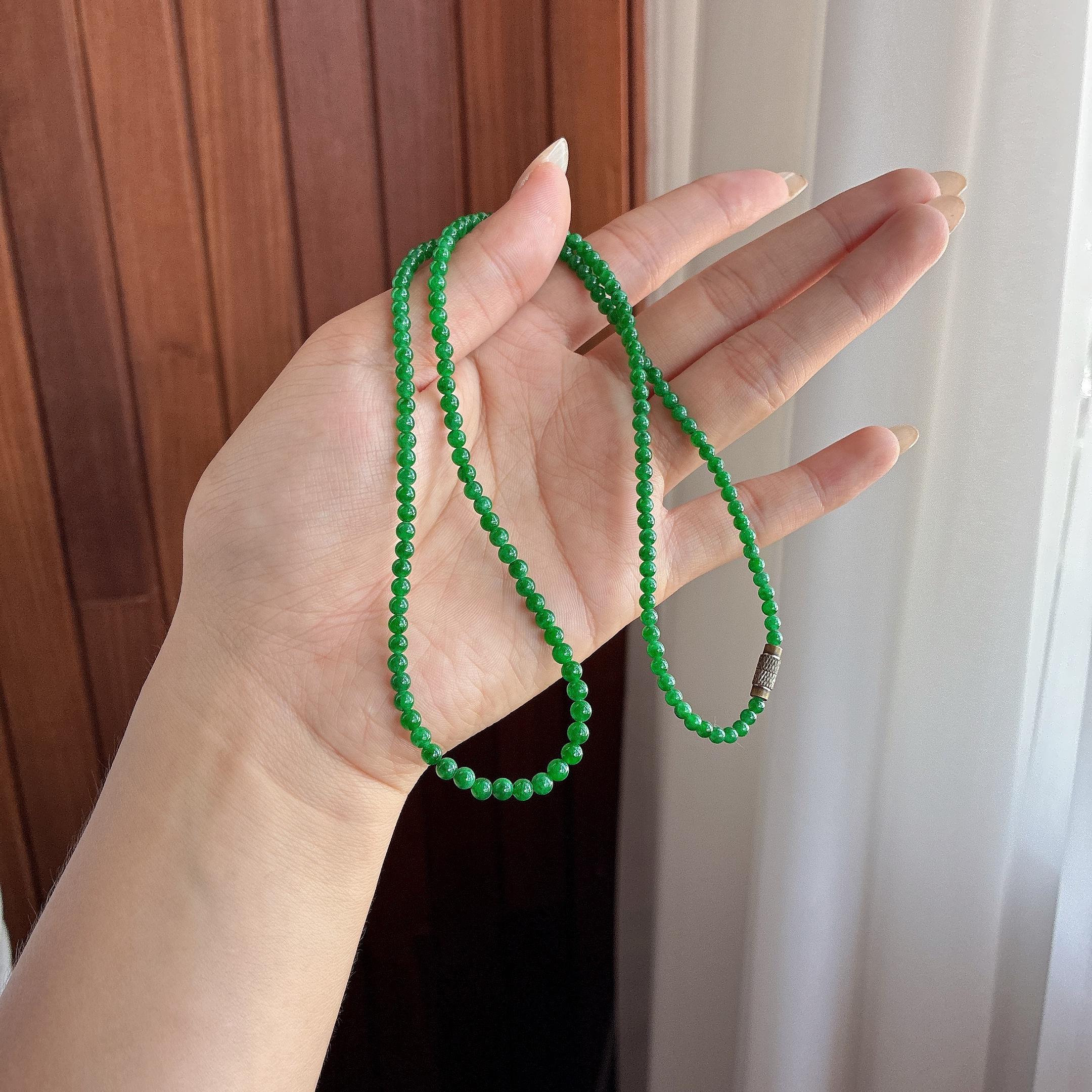 糯冰满绿小米珠珠串项链 天然缅甸A货翡翠（yc508406）