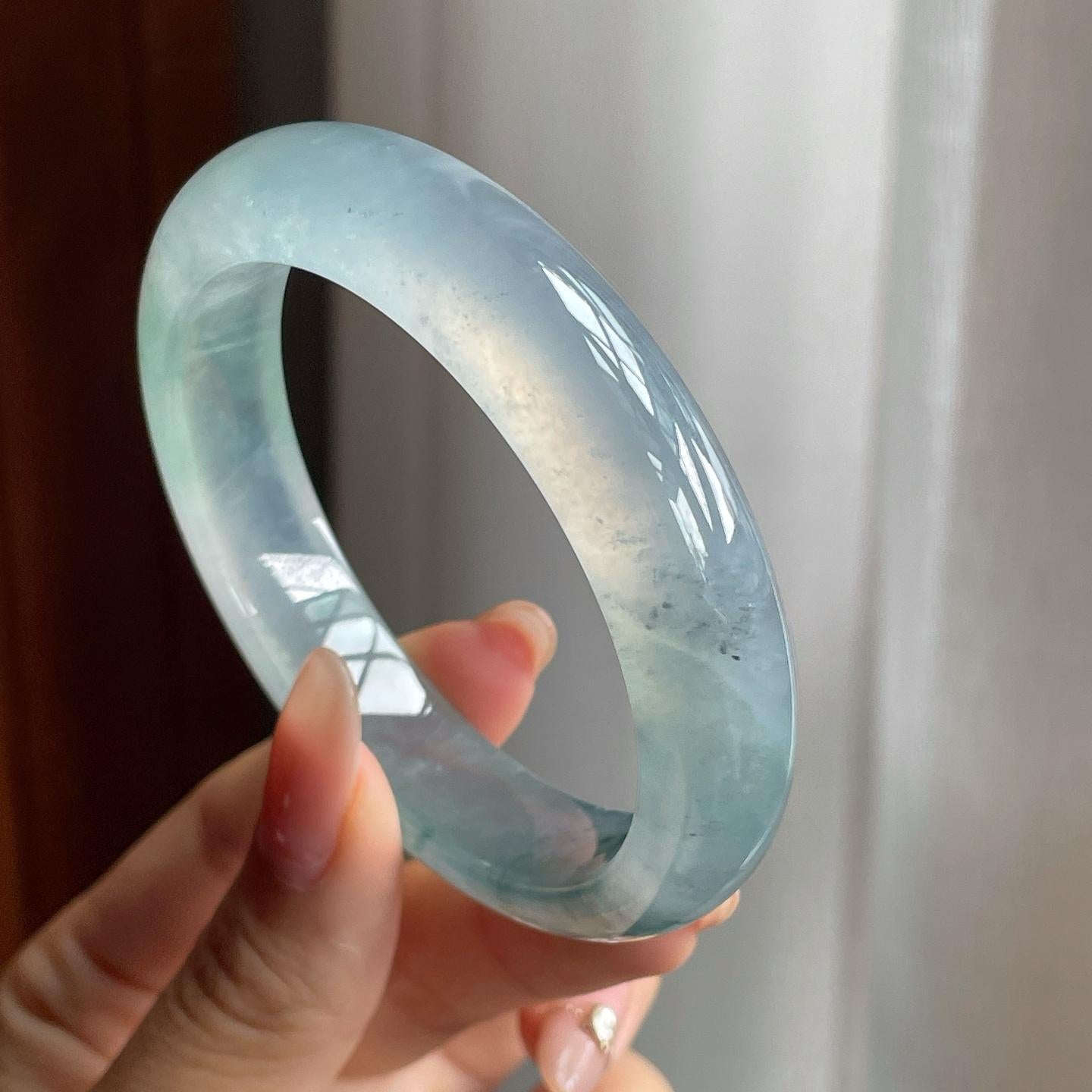 冰玻种飘花翡翠平安镯（54mm）（yc196019）