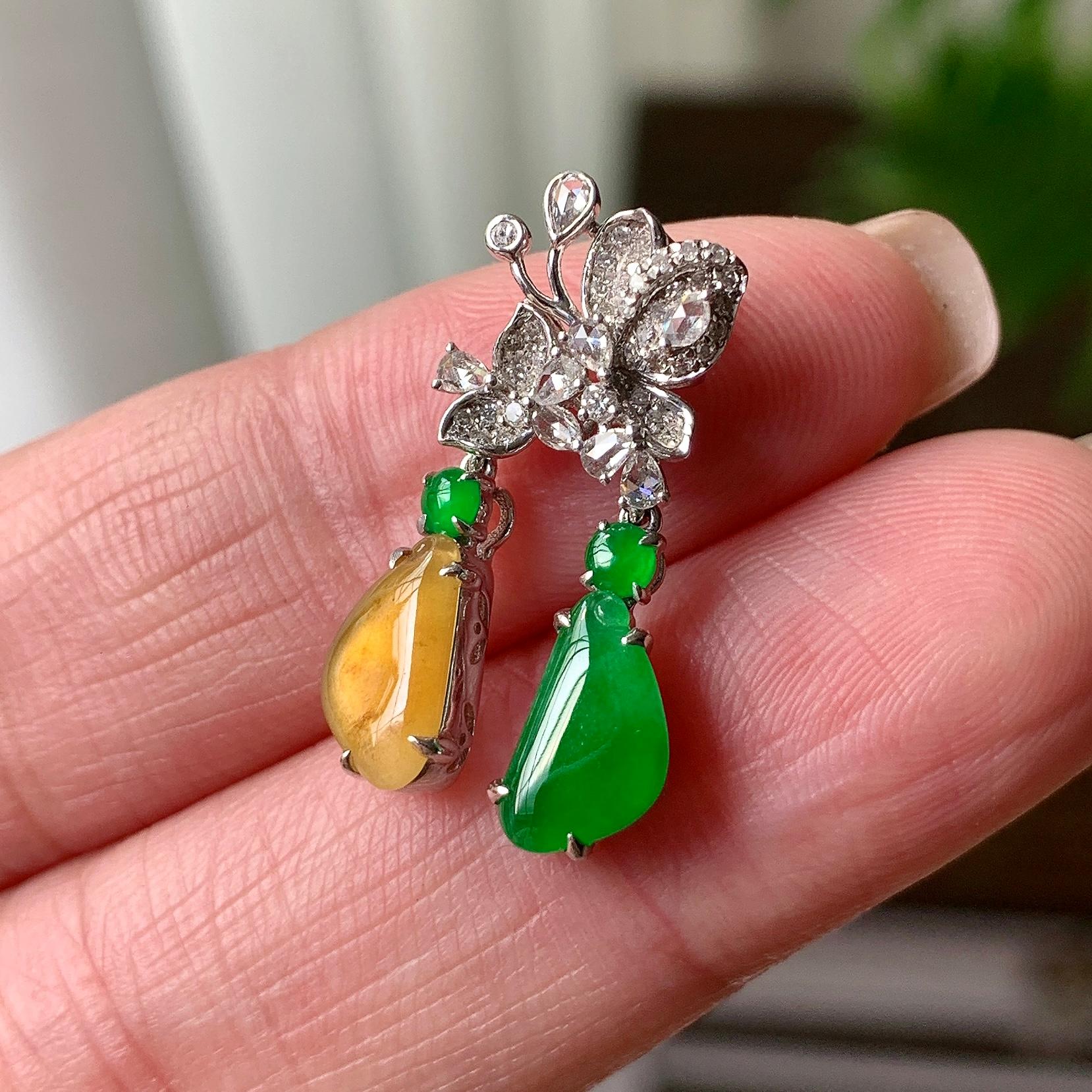 18K金钻镶糯冰种多彩随型吊坠 天然缅甸A货翡翠（yc346935）