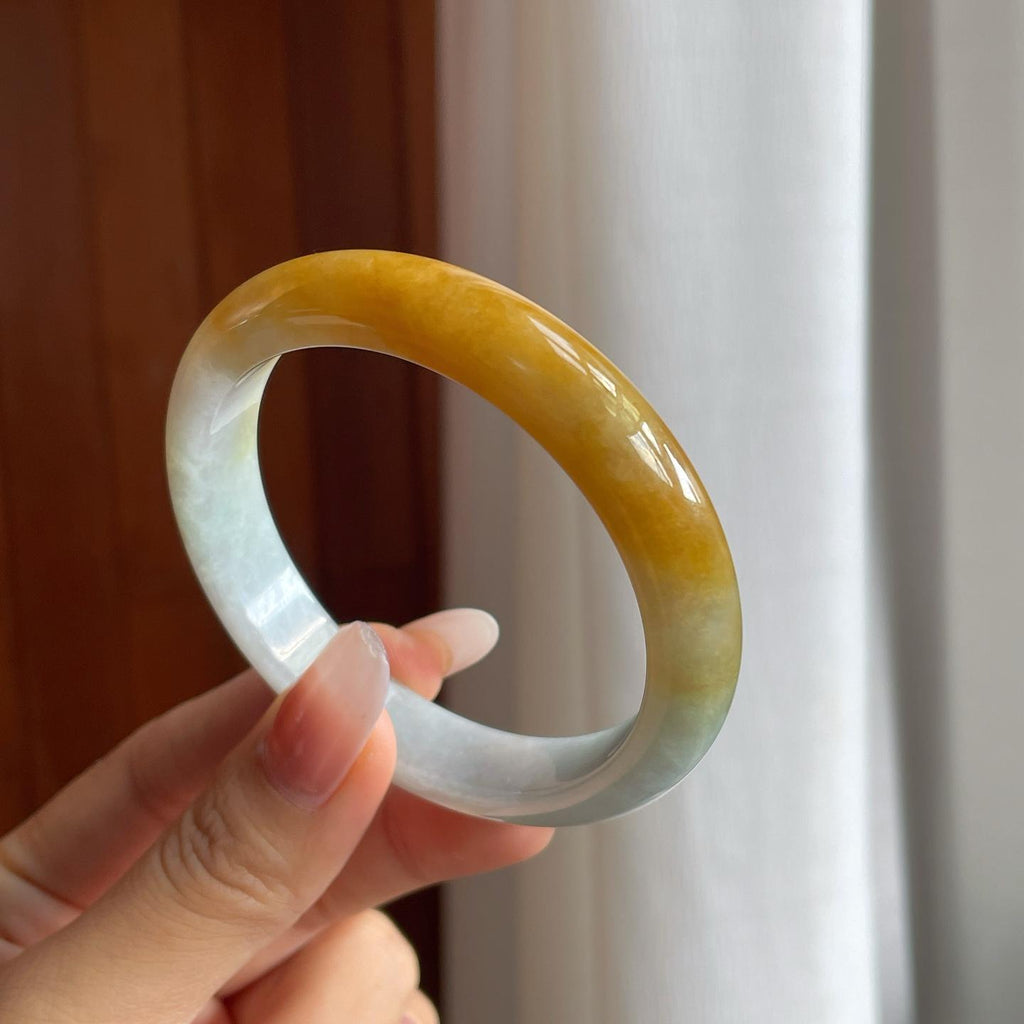 糯冰黄翡翡翠平安镯（56.7mm）（yc266558）
