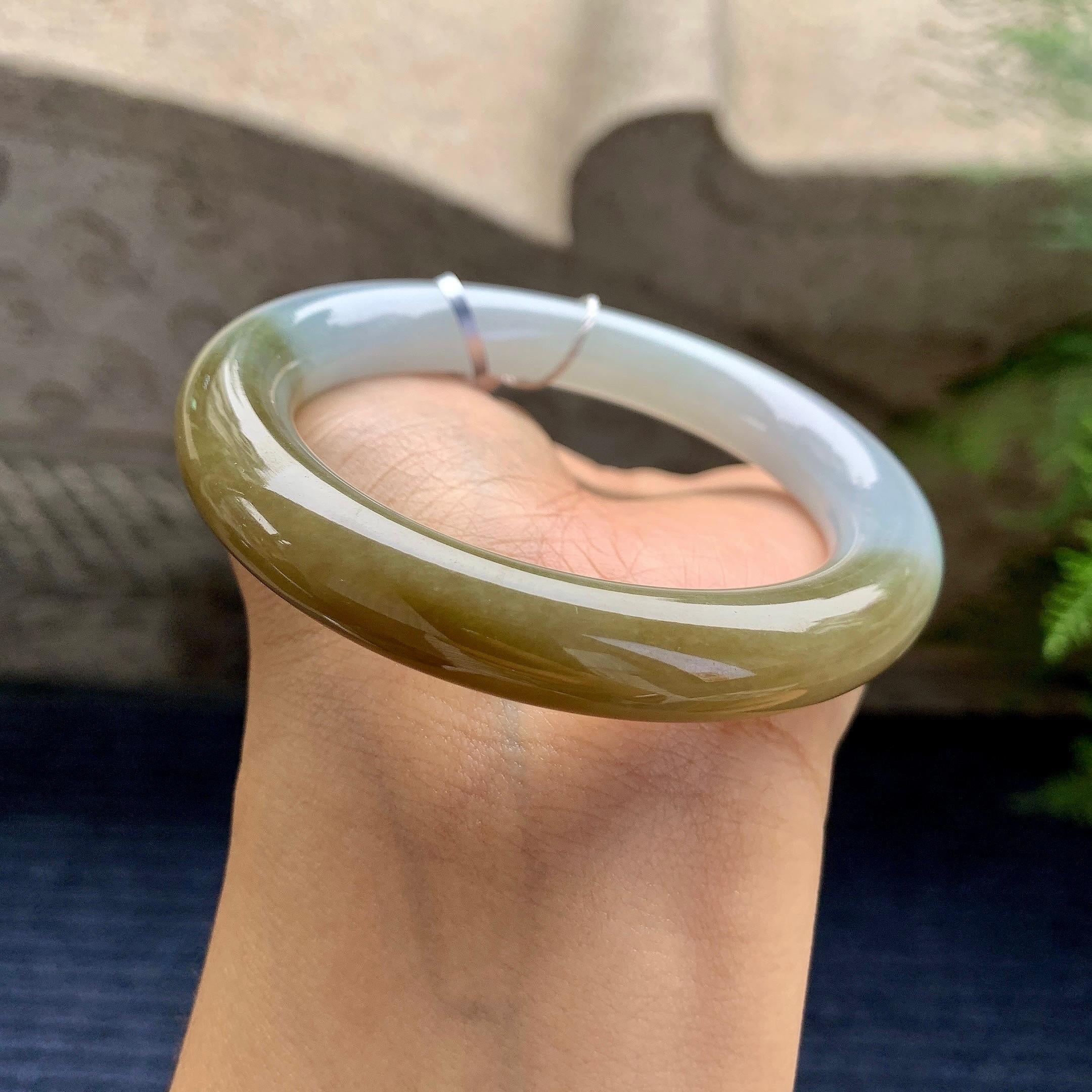 细糯种黄翡圆条手镯（55.2mm）（yc280872）