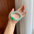冰种带翠色翡翠圆条手镯（56mm）（yc329498）