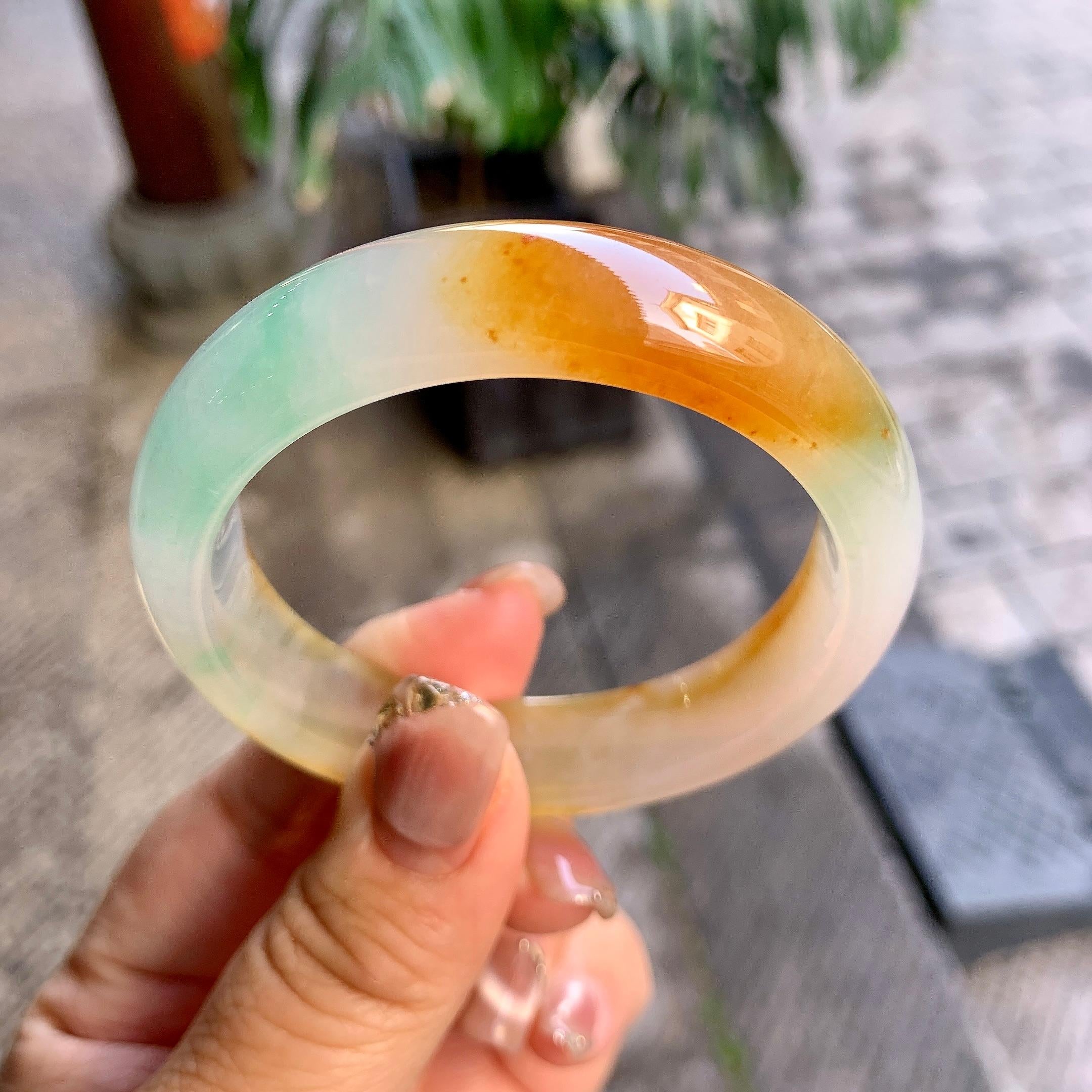冰种黄加绿平安镯（51.7mm）（yc292639）