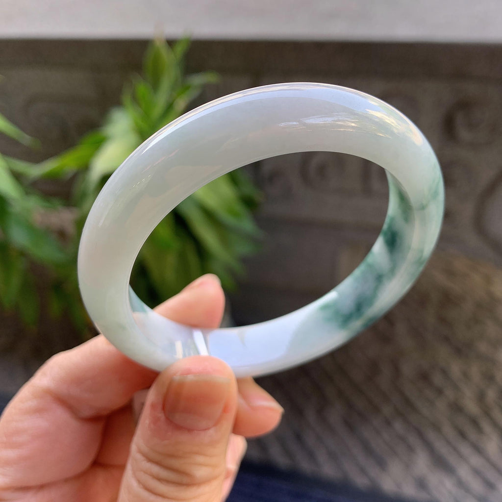 细糯种飘蓝花正圈平安镯55圈口 天然缅甸A货翡翠（yc330286）