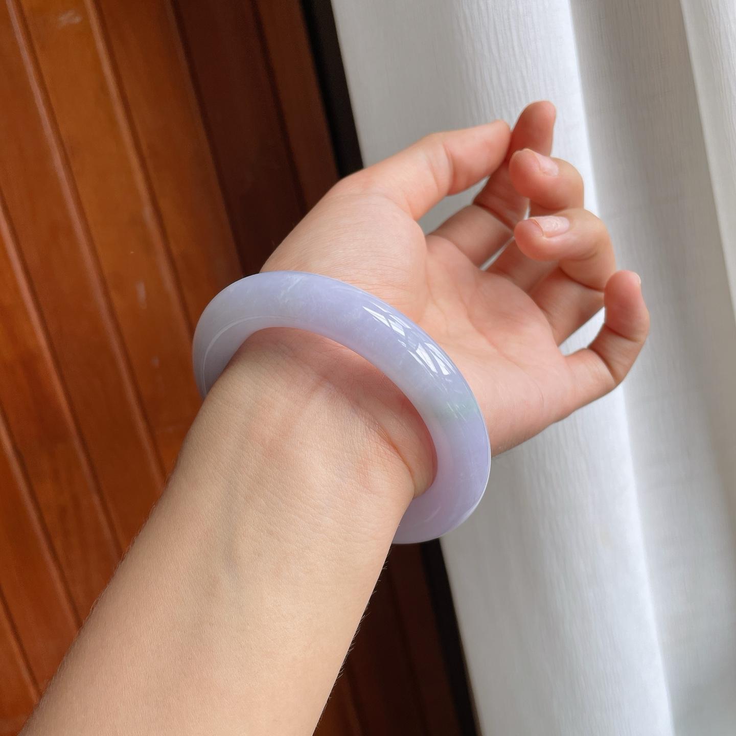 糯冰紫罗兰飘花翡翠圆条手镯（58mm）（yc221932）
