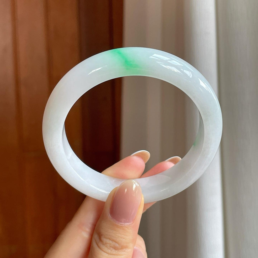 糯冰白底青翡翠平安镯（56mm)（yc373875）