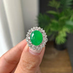 18k金钻镶糯冰种满绿蛋面戒指/手链（两用款）（yc231038）